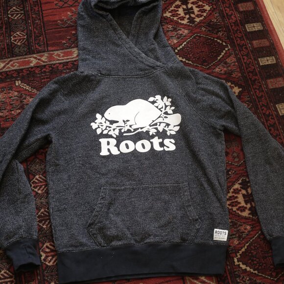 Roots Canada Black Hoodie Hooded Seatshirt Size Medium - Picture 3 of 9